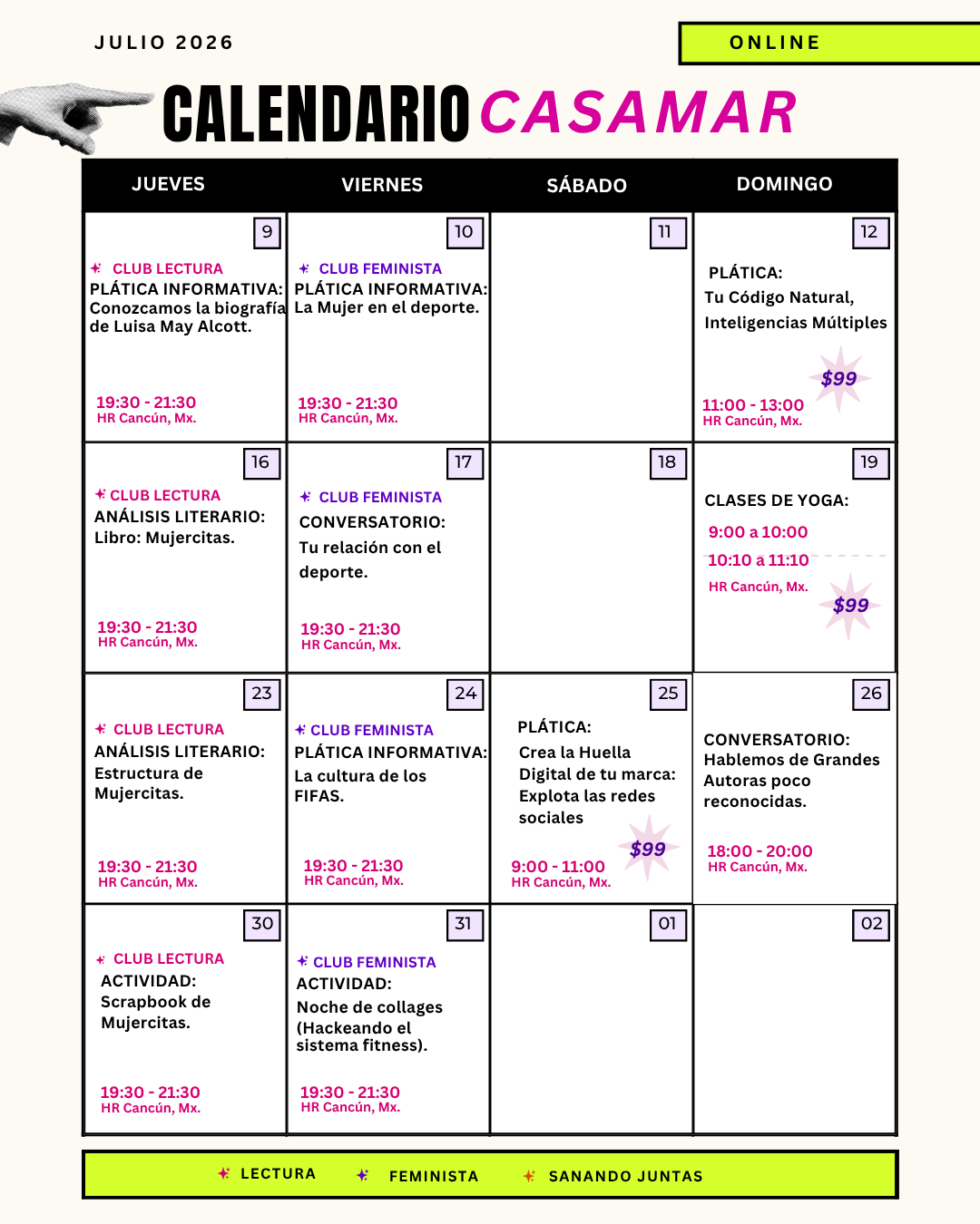 Calendario CasAmar julio 2026 online actualizado