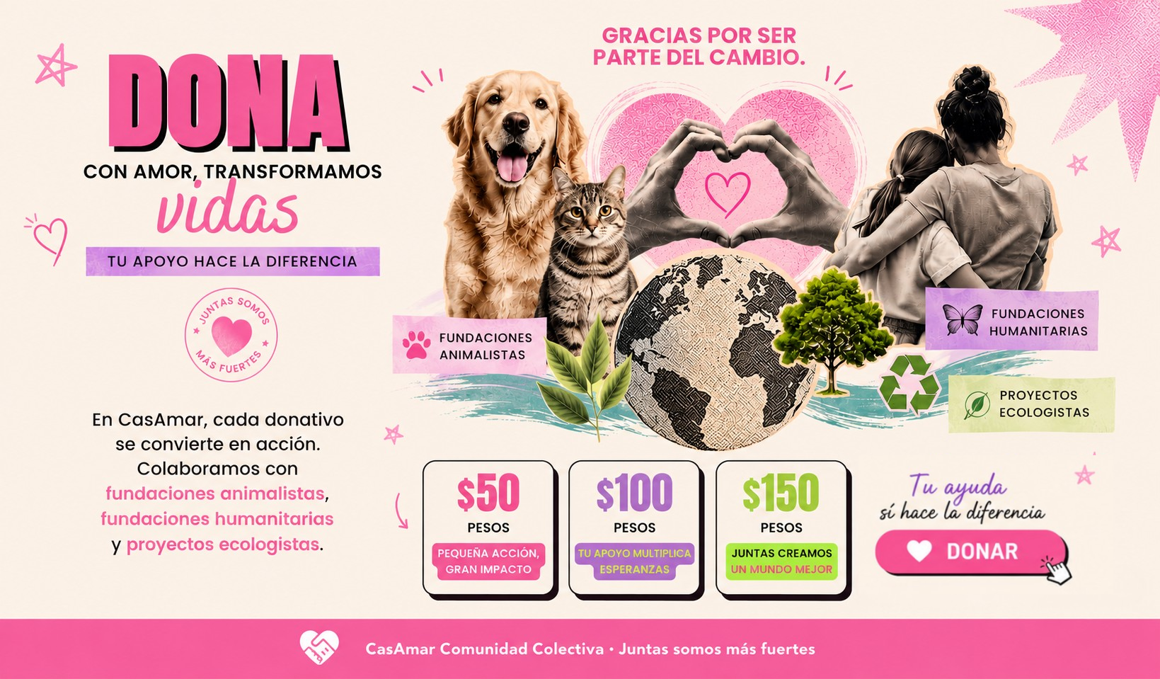 Donativos CasAmar · apoyo a fundaciones animalistas, humanitarias y proyectos ecologistas